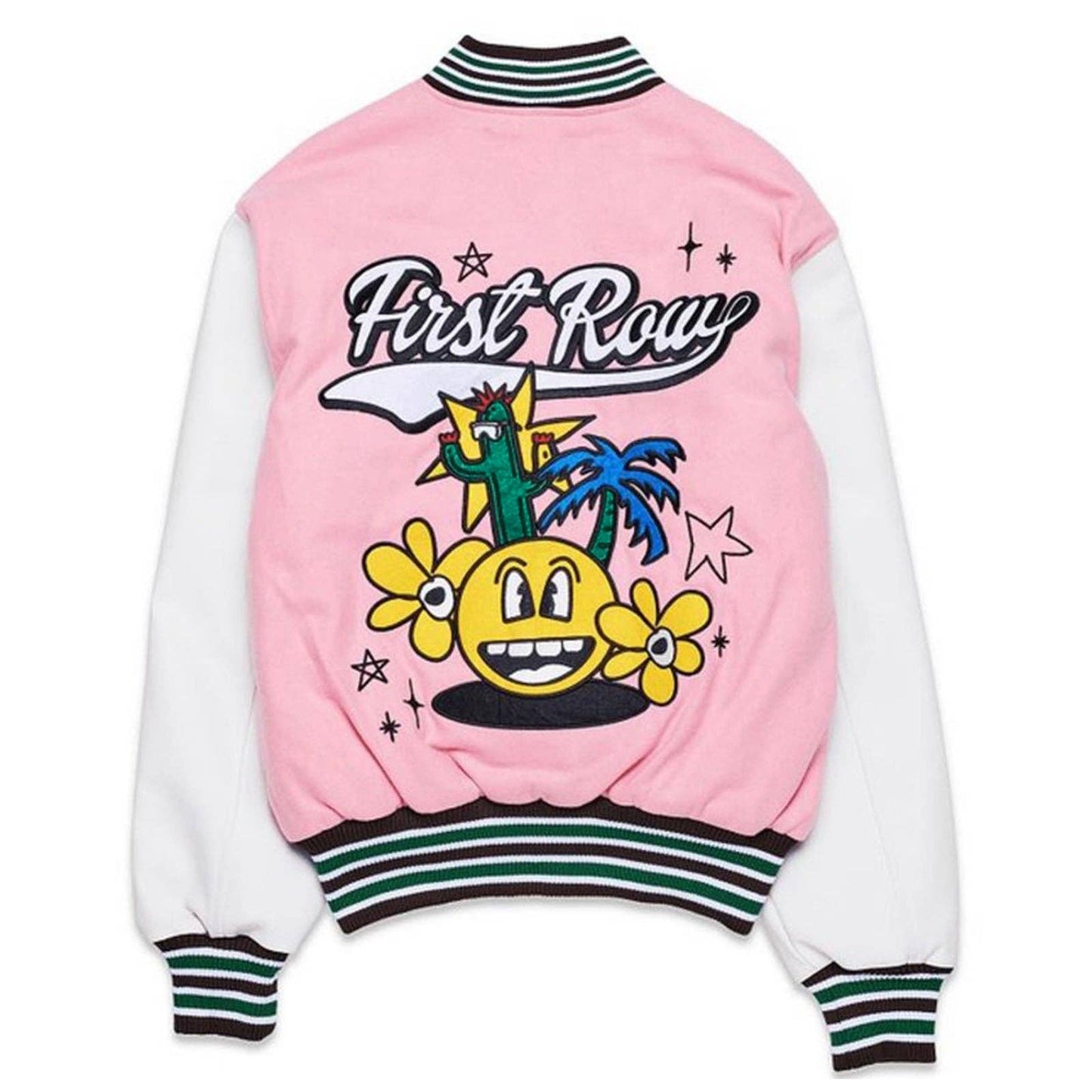 MB FASHION Colorful Print Long Sleeve Varsity Jacket 0262AT: PINK / M