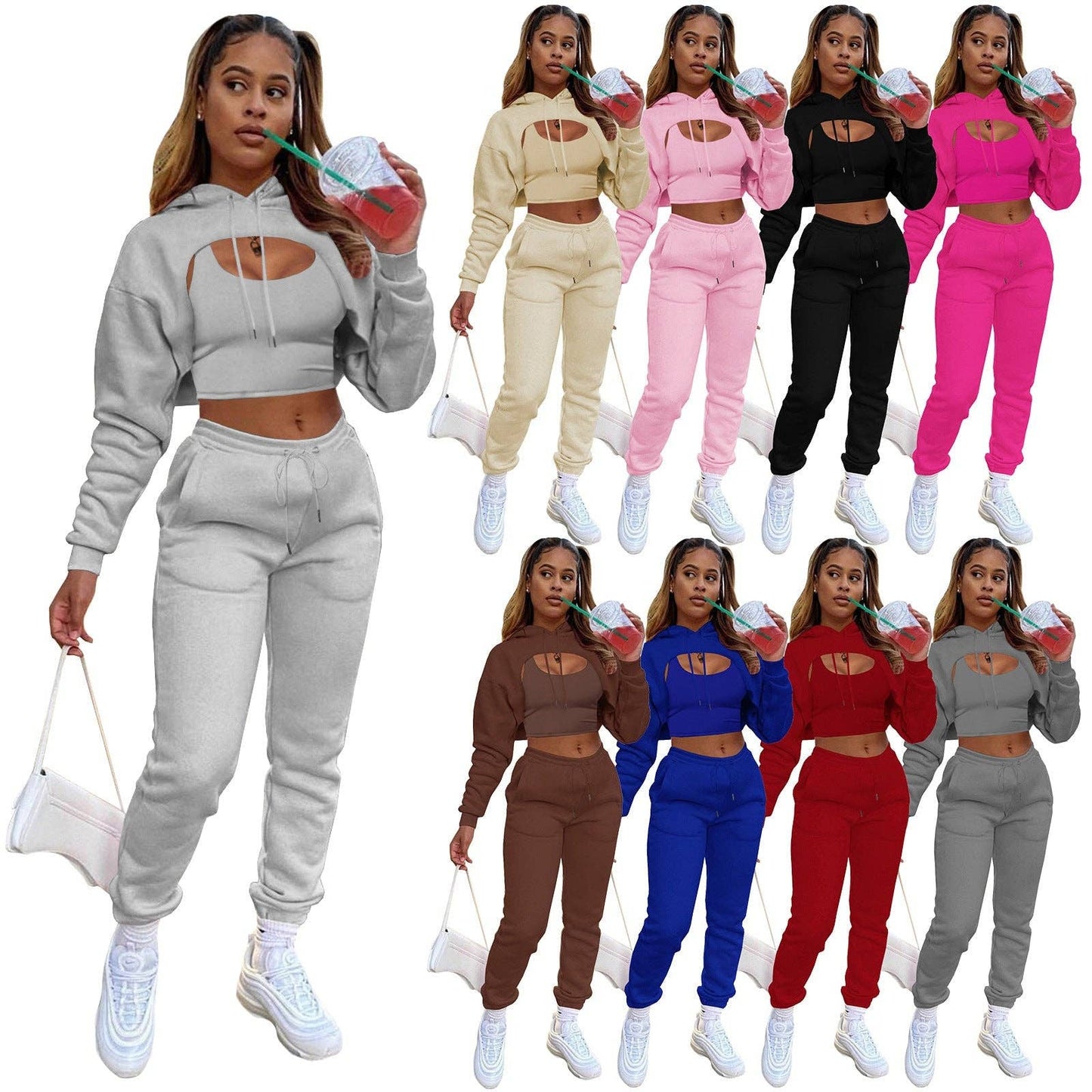 MALYBGG Hoodie, Vest and Joggers Set 8193LY: Rose / S M L: 1-1-1